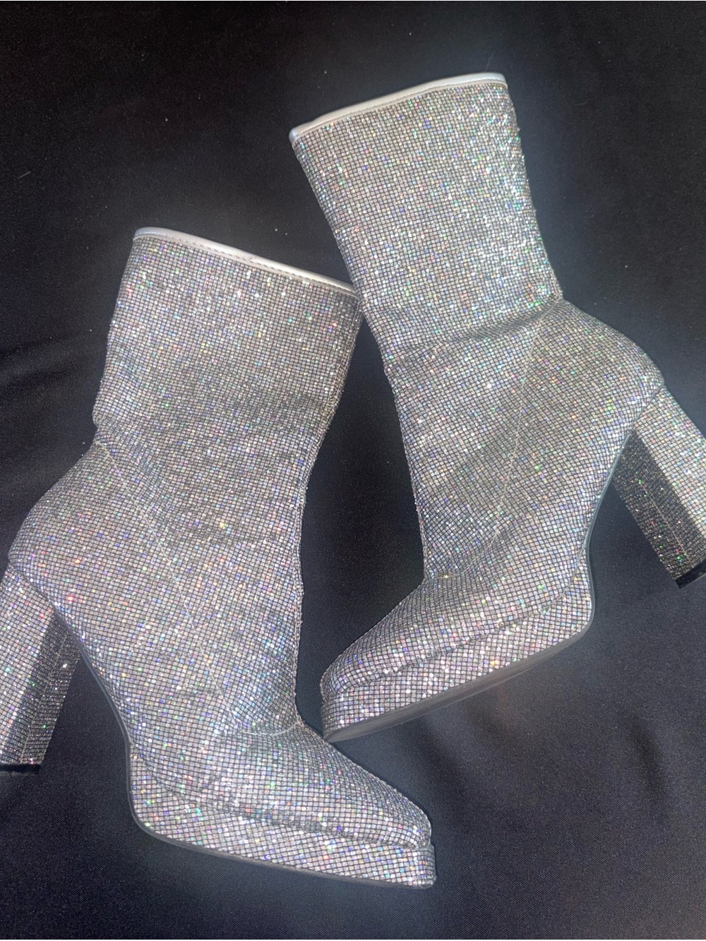 Silver Sparkle Block Heel Ankle Boots - Women